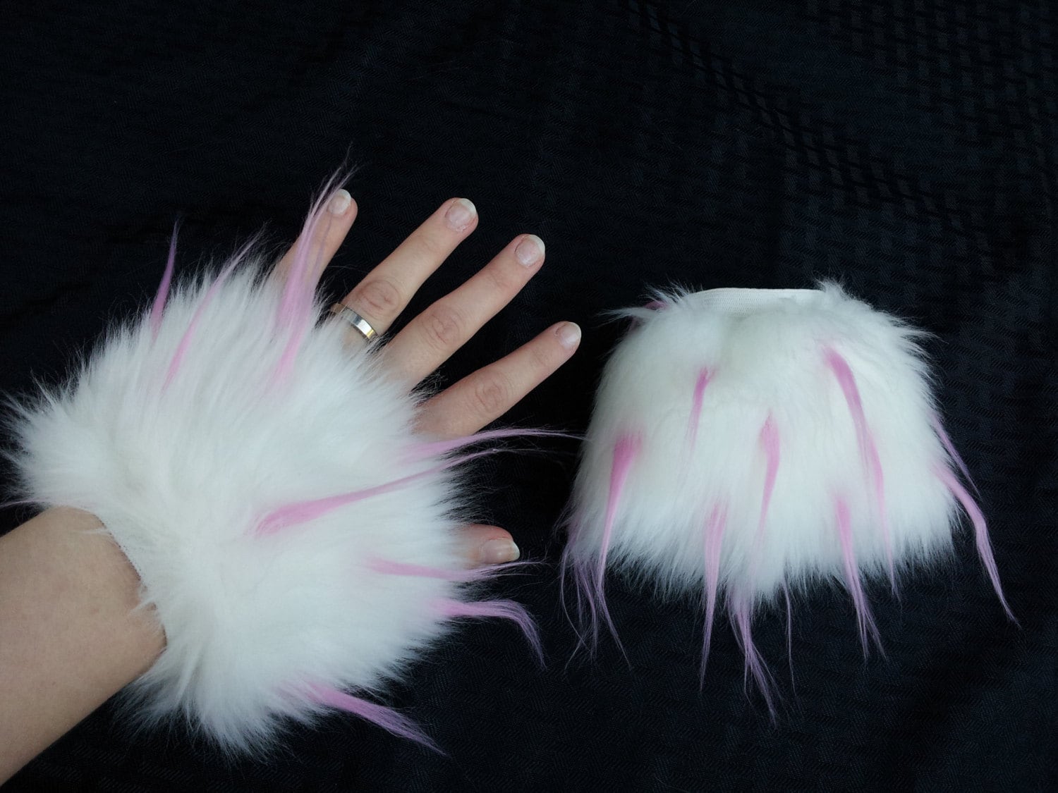 Fuzzy Faux Fur Wrist Cuffs: Pink Monster Spike Rave Cosplay Custom ...