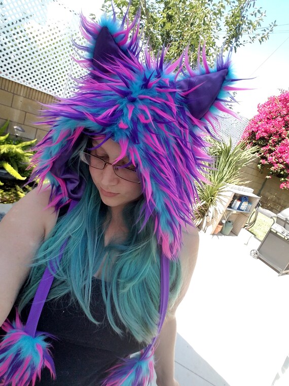 Pink Purple Aqua Blue Furry Rave Hat Fluffy Monster Spike Etsy
