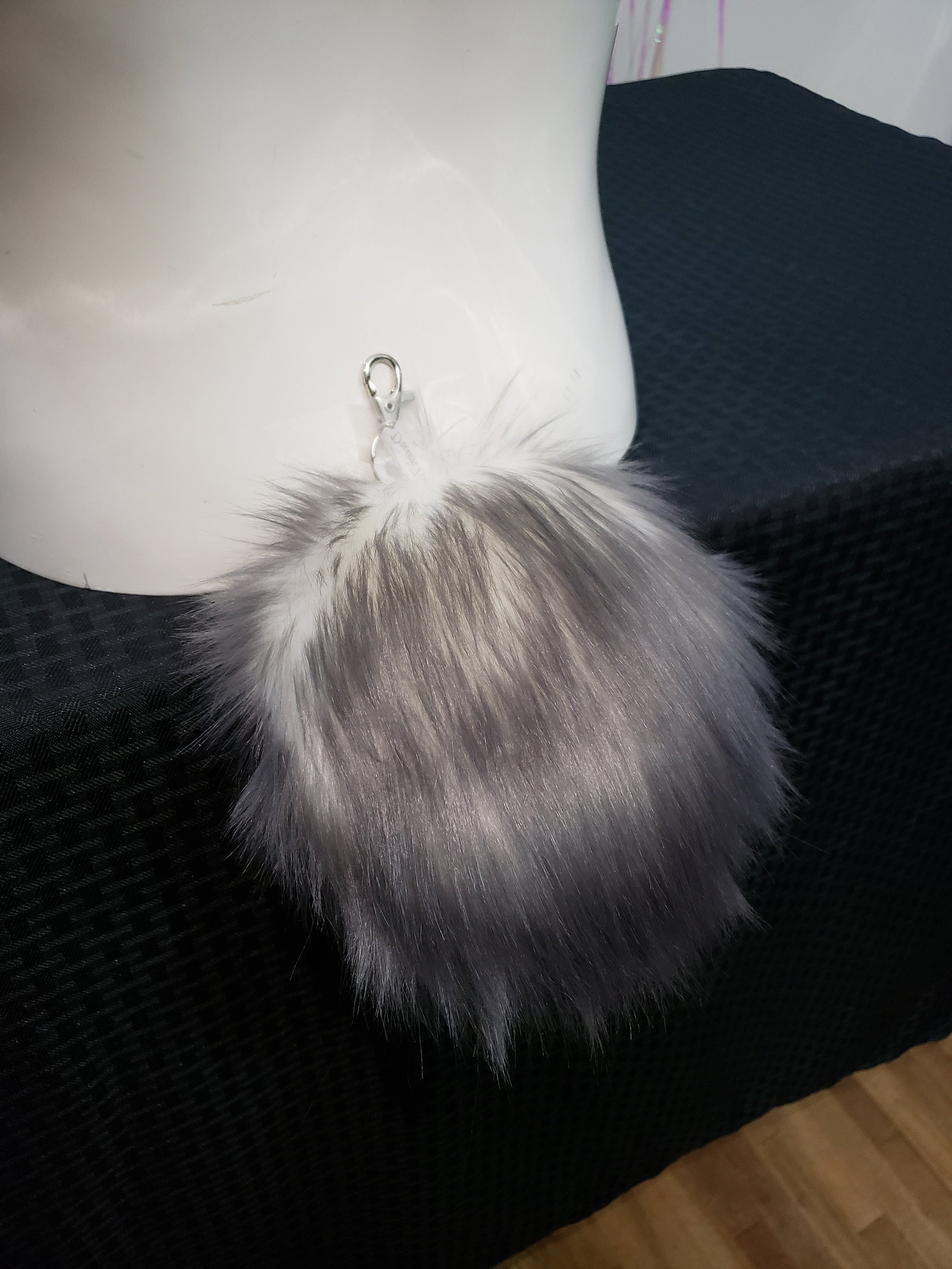 Gray Frost Fluffy Bunny Tail: Furry Cosplay Rave Wear