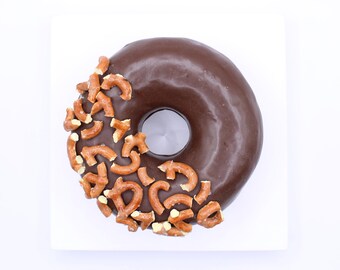 3D Donut Sculpture: Chocolate Glazed Pretzel Topping - Hyperrealistic Food Art