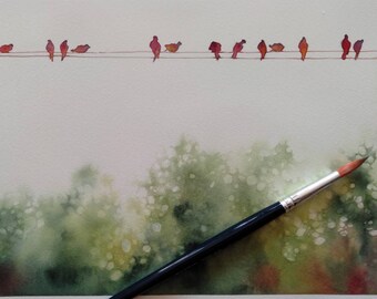 BIRDS - original watercolor painting - NO PRINTS