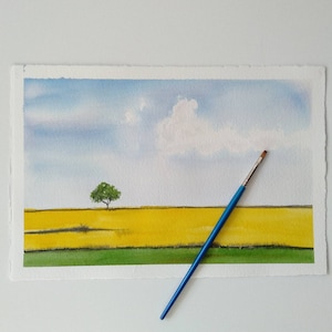 Paesaggio con albero. Dipinto acquerello originale. . NO PRINT