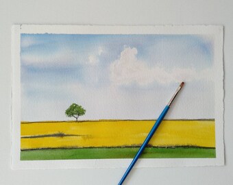 Yellow field - original watercolor painting - NO PRINTS