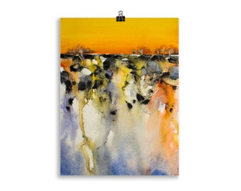 Abstract watercolor Poster. Watercolor art Print. Abstract wall decor. Sunset.