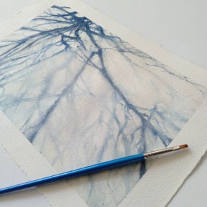 OMBRA di albero sulla neve. Dipinto acquerello originale. . NO PRINT