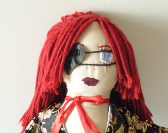 Japanese Doll - Samurai Doll - Red Head Doll - Asian Cloth Doll