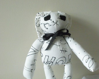 Zombie Bunny Doll - In Black Graffiti on White - As Seen On YouTube - Undead