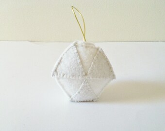 Geometric Ornament- Handmade Wool Felt Ornament Ivory and Gray Triangles