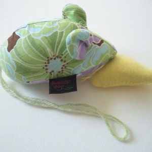 Emery Pincushion - Mouse Pincushion - Cabbage Rose Print - Purple And Green - LAST ONE