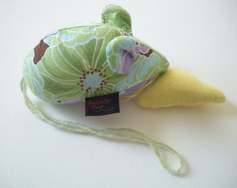 Emery Pincushion - Mouse Pincushion - Cabbage Rose Print - Purple And Green - LAST ONE