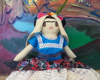 Frida Kahlo Doll- Handmade Bunny Doll, Celebrity Doll