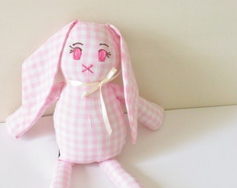 Nursery Decor Gingham Bunny Doll, Pink Bunny Toy