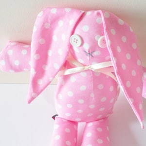 Kawaii Bunny Plush, For Girls, Pink and White Polka Dots