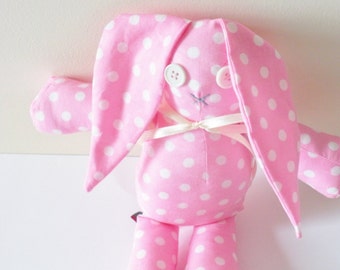 Kawaii Bunny Plush, For Girls, Pink and White Polka Dots