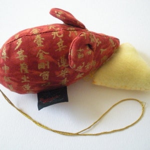 Mouse Pincushion- Chinese New Year Print- Red And Gold Pincushion LAST ONE