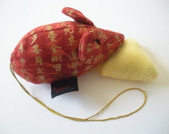 Mouse Pincushion- Chinese New Year Print- Red And Gold Pincushion LAST ONE