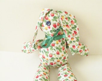 Kawaii Bunny Doll - Strawberry Print - Cotton Doll - Girl Doll - Rag Doll