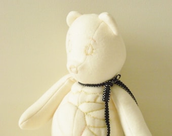 Handmade Ivory Fleece Bear Plush – Embroidered Tummy, 16 inch