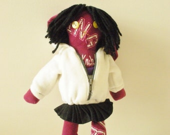 School Girl Doll -  Kawaii Bunny Plush - Upcycled Rag Doll