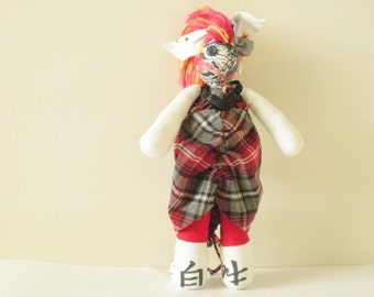 Doll with the Dragon Tattoo - Handmade Doll - Punk Rock Doll - OOAK Bunny Plush