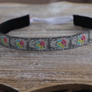 Graues Blumen Stirnband - Rutschfeste Stirnband - Sport Stirnband - Fitness Haarband - Yoga Stirnband - Erwachsene Stirnband - Verstellbares Stirnband