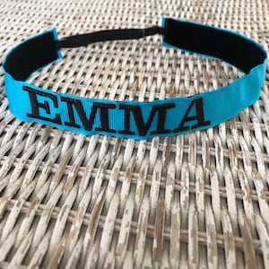 Turquoise Personalized Headband, Name Embroidered Headband, Custom Headband, No Slip Headband, Sports Headband, Headbands for Girls