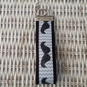 Black Mustache Keychain, Wristlet Keychain, Keychains for Women, Keychains for Girls, Teachers Gift, Gifts for Women, Accessory