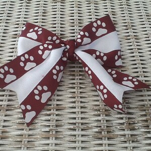 Maroon Paw Print Cheer Bow- Hair Bows for Girls- Big Hair Bows- Cheerleading Bows- Custom Bow Ties- Custom Bows- Cheer Bows for Sale
