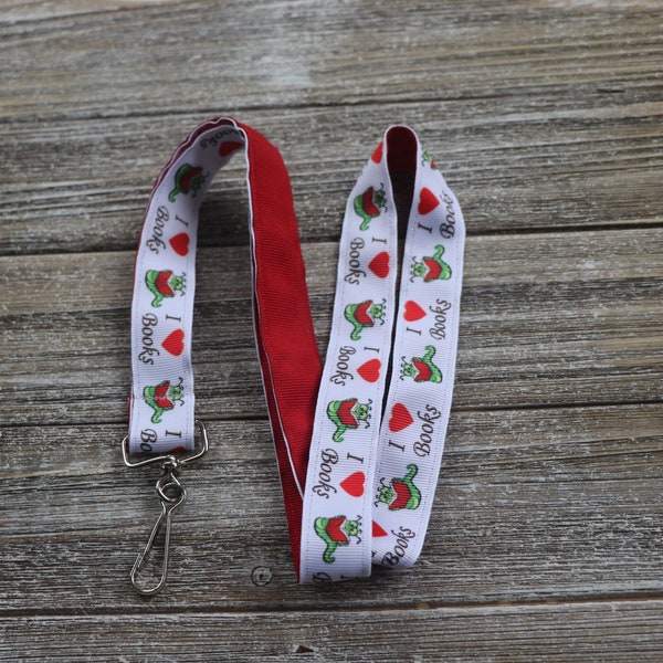 Smycz dla nauczycieli I Love Books, Smycz dla bibliotekarza, Smycz dla robaka książkowego, Prezent dla bibliotekarza, Smycz niestandardowa, Smycz dla nauczycieli, Uchwyt na klucze