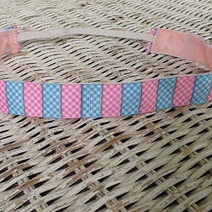 Faixa de cabeça xadrez rosa e azul - Faixas de cabeça para meninas - Faixas de cabeça para meninas - Faixa de cabeça para crianças - Faixas de cabelo para meninas - Acessório para cabelo