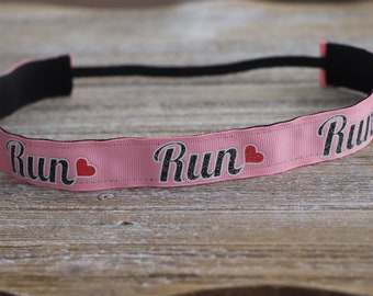 Pink Run Headband, Headband for Runners, Adjustable Headband, Sweat Hair Bands, Fitness Headband, Workout Hair Bands, Gifts for Running