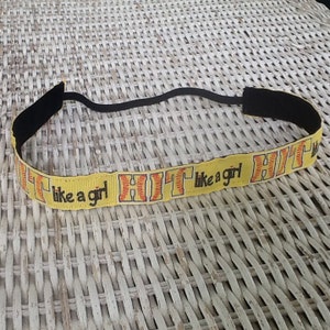 Yellow Softball Headband, Hit Like A Girl Headband, Headband for Girls, Headband for Women, Softball Gift,  Sports Headband, Hair Bands