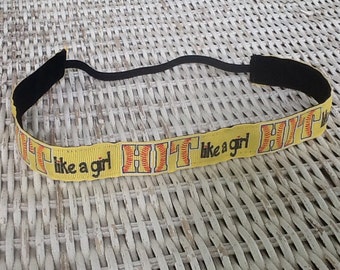 Yellow Softball Headband, Hit Like A Girl Headband, Headband for Girls, Headband for Women, Softball Gift,  Sports Headband, Hair Bands