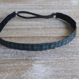 Blue Green Plaid Headband, Adult Headband, Uniform Headband, Headband for Women, No Slip Headband, Skinny Headbands, Adjustable Headband