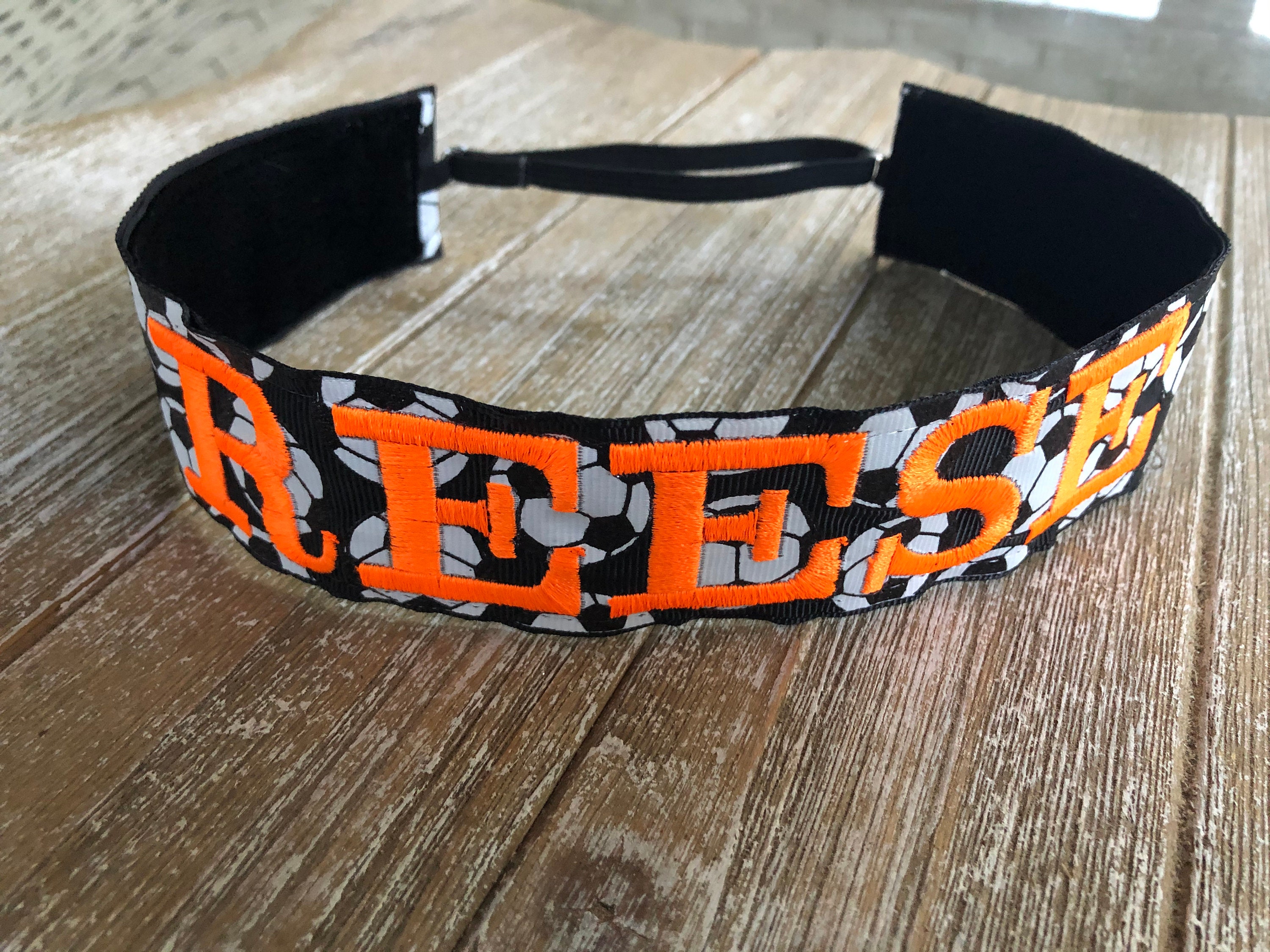 Wide Personalized Soccer Headband Black Embroidery Headband Etsy