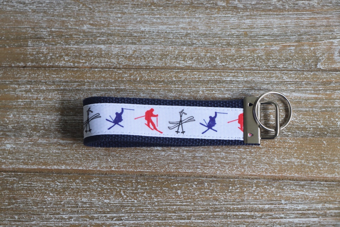 Snow Skiing Keychain Custom Keychain Wristlet Keychain Etsy
