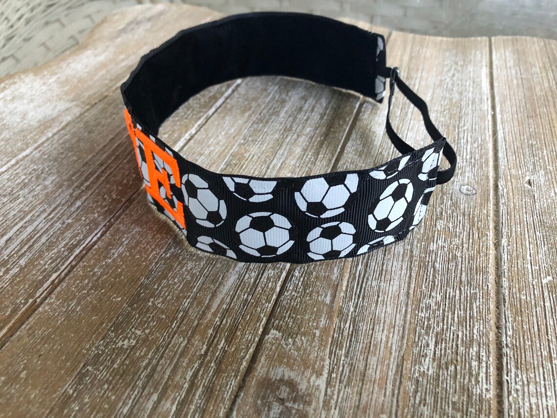 Wide Personalized Soccer Headband Black Embroidery Headband Etsy