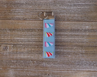 Light Blue Sail Boat Keychain - Nautical Key Fob - Wristlet Keychain - Custom Keychains - Gifts for Women - Key Holder - Keychains charms