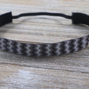 Black Gray Chevron Headband, Non Slip Headband, Headbands for Girls, Sports Headband, Gifts for Girls,  Adult Headband, Hair Band Accessory