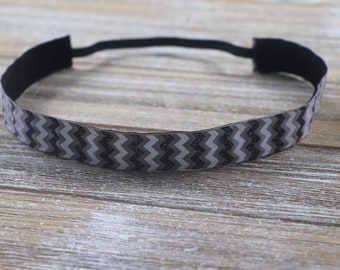 Black Gray Chevron Headband, Non Slip Headband, Headbands for Girls, Sports Headband, Gifts for Girls,  Adult Headband, Hair Band Accessory