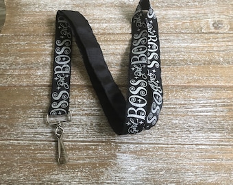 Cordón para Jefa, Cordón Personalizado, Cordón Negro, Porta Identificación, Llavero con Brillantina, Regalo para Jefa, Cordón para Collar, Regalo para Mujer, Accesorio
