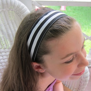 Navy Blue Striped Headband, Womens WIDE Headband, No Slip Headband, Adjustable Headband, Boho Headband, Sport Headband, Girls Hair Accessory