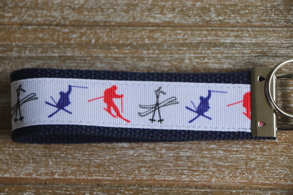 Snow Skiing Keychain Custom Keychain Wristlet Keychain Etsy
