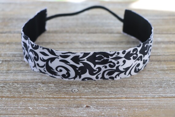 Black White Damask Headband Wide Womens Headband Etsy