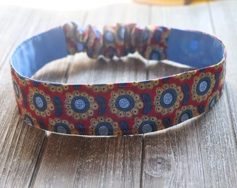 Reversible Flower Headband, Paisley Fabric, Boho Hair Band