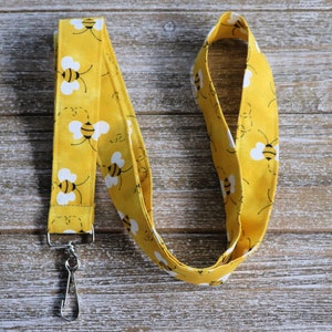 Yellow Bee Lanyard - Fabric Lanyard - Teacher Lanyard - Badge Lanyard - Lanyard Necklace - Teacher Appreciation - Keychain Lanyard