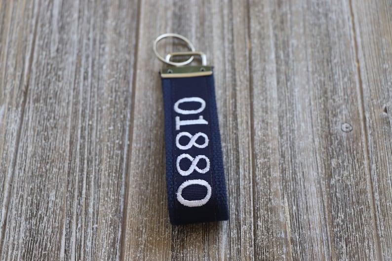 Zip Code Keychain, Embroidery Keychain, Personalized Key Fob ...