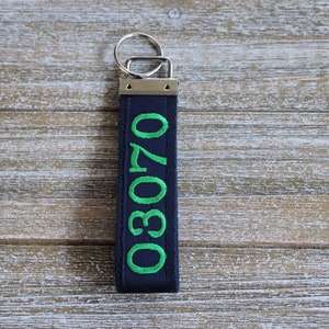 Zip Code Keychain, Embroidery Keychain, Personalized Key Fob, Housewarming Gift, Wristlet Keychain, Real Estate Gift, Keychains for Women
