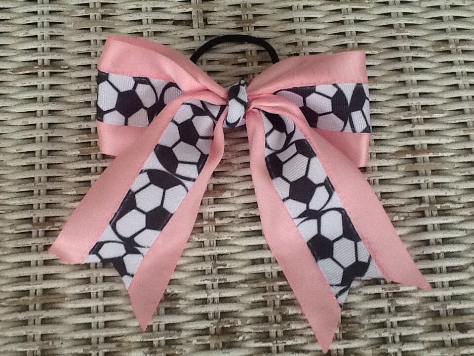 Pink Soccer Hair Bow Soccer Ponytail Holder Hair Bows For Girls