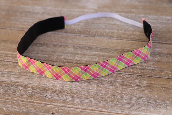 Pink Yellow Plaid Headband, Headbands for Girls, Adjustable  display picture 1